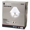 Sing Arm Table Lamp in Brushed Nickel and White Fabric Shade
