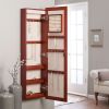 Wall Mounted Locking Jewelry Armoire with Mirror in Cherry Wood Finish
