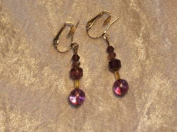Sassy purple beads and crystals on clip-ons