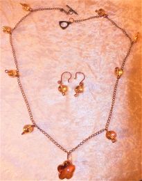Golden sunshine glass with copper accents necklace and earrings