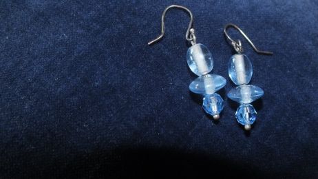 Trio in Blue: oval & rondel glass beads with Swarovski bicone crystal.