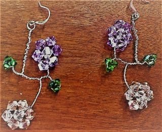 Twisted Sterling Silver, Lavender and Apricot Earrings Crystals
