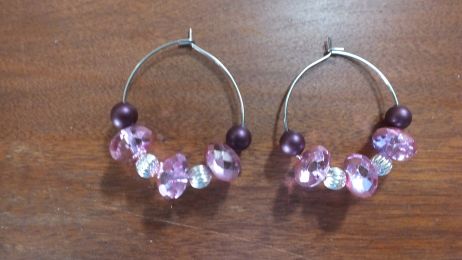 Purple and Pink  Beads, Sterling Spacers on Stainless Steel Earrings