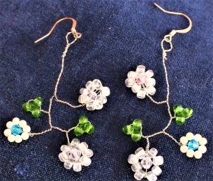 Dainty Flower, Twisted Silver Wire, Pearls Earrings