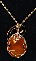 Wire-wrapped Pendant, Chocolate Brown with Golden Wire and Chain