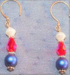 Red, White and Blue Swarovski Crystal and Pearl Earrings
