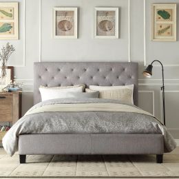 Queen size Button Tufted Grey Upholstered Platform Bed