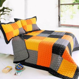 [Mild Winter] 3PC Vermicelli-Quilted Patchwork Quilt Set (Full/Queen Size)