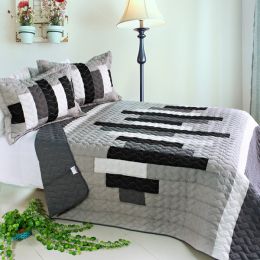 [Neat Style Life] 3PC Vermicelli-Quilted Patchwork Quilt Set (Full/Queen Size)