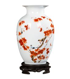 Chinese White Ceramic Vase Art Home Decorative Vase (Design: Birds and Flowers)