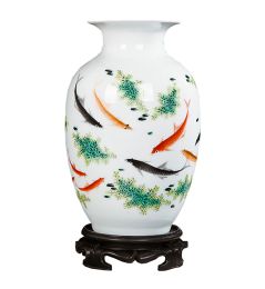 Chinese White Ceramic Vase Art Home Decorative Vase (Design: Fish)